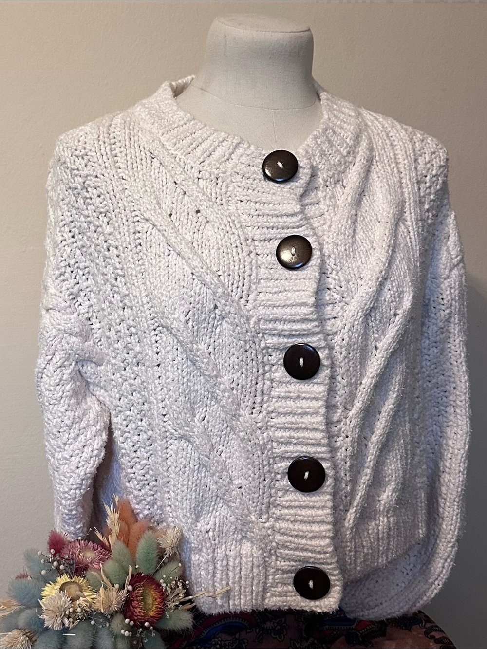 FREE PEOPLE Chunky Cable-Knit Cardigan Sweater (M) EUC - Picture 5 of 13